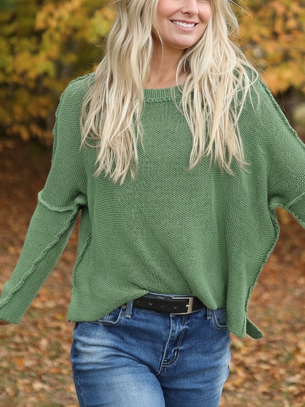 Wooden Ships Charlotte Crew Cotton Sweater -  Green Knit Sweater FLAWED